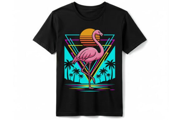 Retro Synthwave Flamingo Graphics for T-Shirt Designs