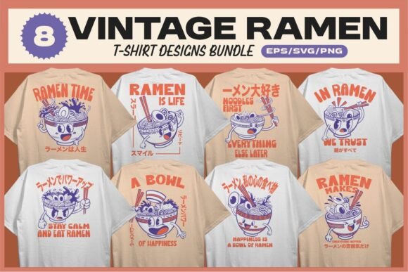 Vintage Ramen T-Shirt Designs Bundle Graphics Review